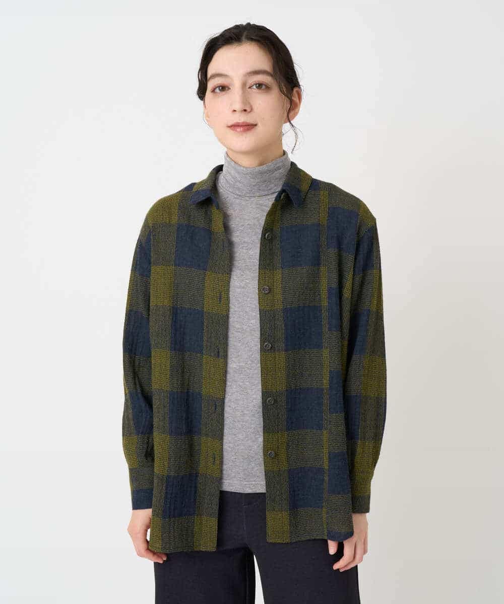 NHBAF15330 GIANNI LO GIUDICE(小さいサイズ)(メゾン ドゥ サンク) [日本製]リファインガーゼブロックチェックブラウス イエロー系