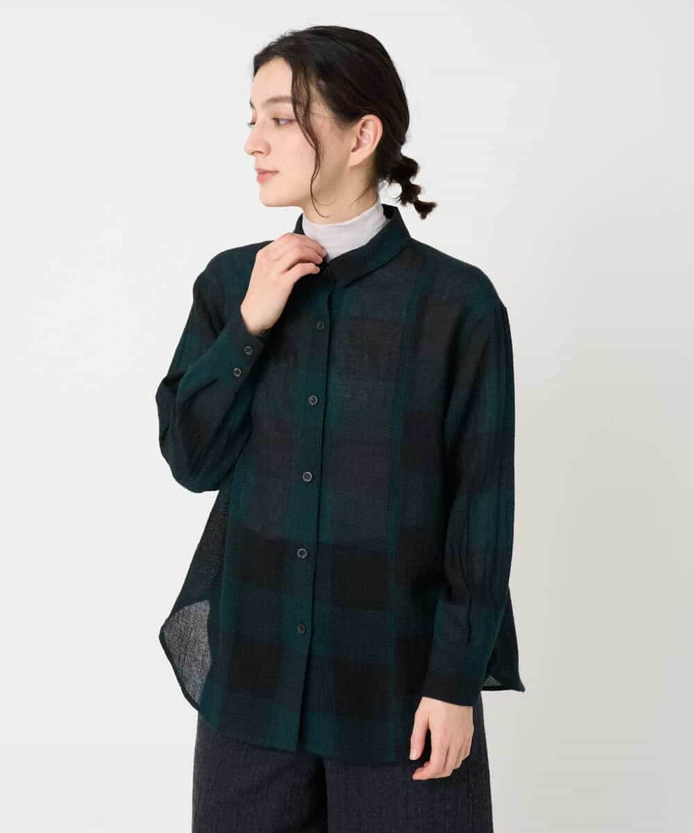 NHBAF15330 GIANNI LO GIUDICE(小さいサイズ)(メゾン ドゥ サンク) [日本製]リファインガーゼブロックチェックブラウス イエロー系