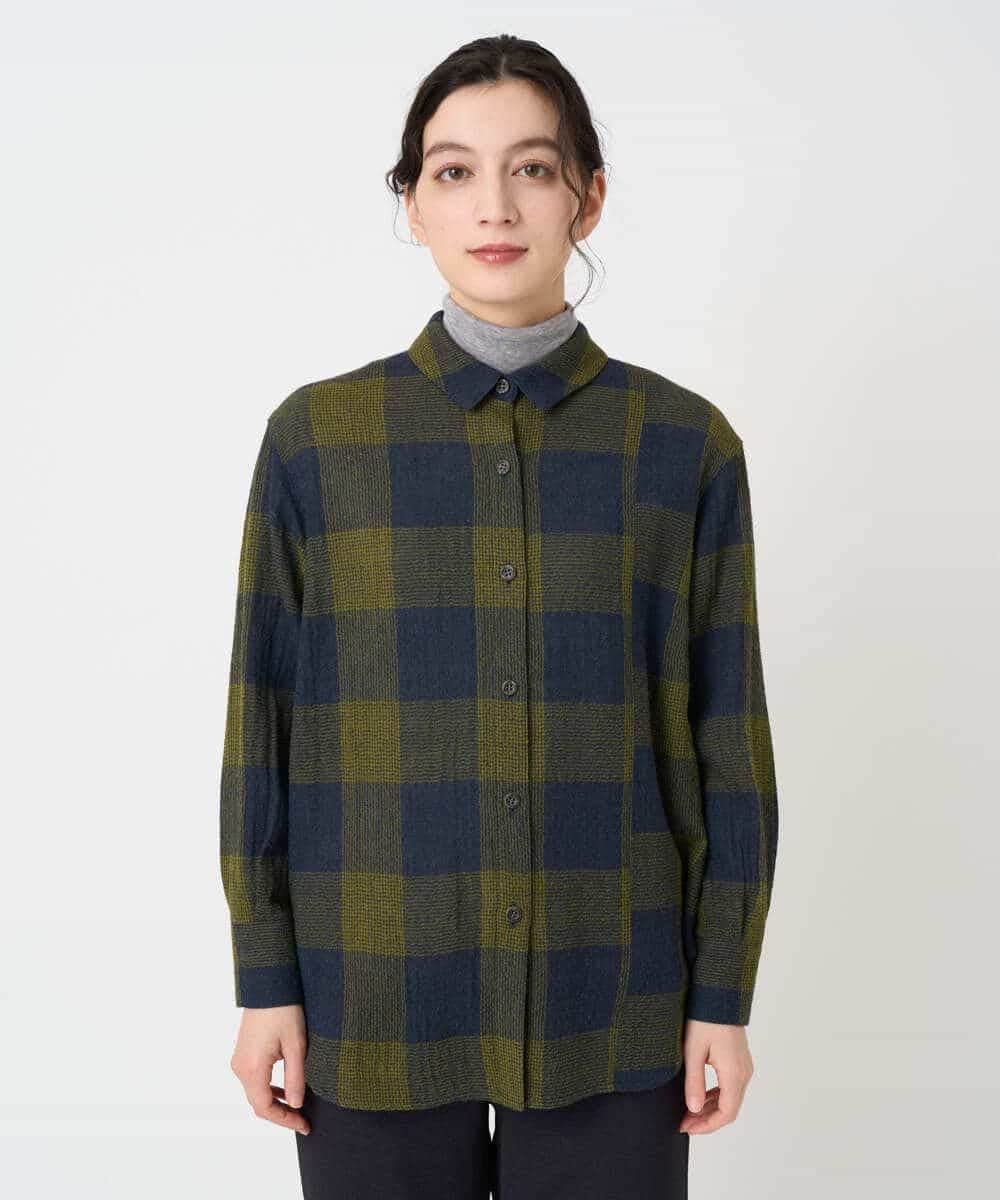 NHBAF15330 GIANNI LO GIUDICE(小さいサイズ)(メゾン ドゥ サンク) [日本製]リファインガーゼブロックチェックブラウス イエロー系