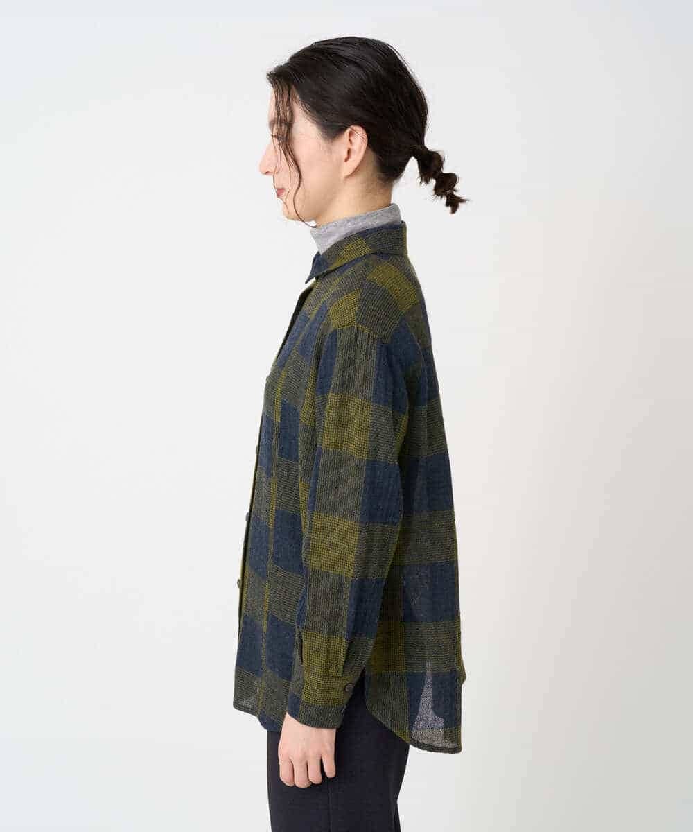 NHBAF15330 GIANNI LO GIUDICE(小さいサイズ)(メゾン ドゥ サンク) [日本製]リファインガーゼブロックチェックブラウス イエロー系