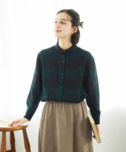 NHBAF15330  [日本製]リファインガーゼブロックチェックブラウス