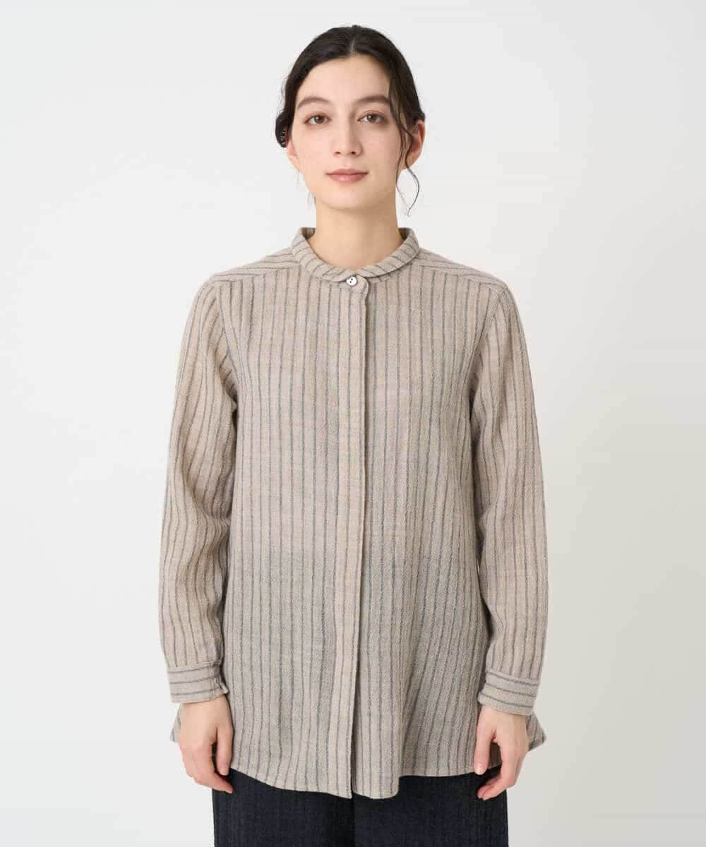 NHBAF85310 GIANNI LO GIUDICE(小さいサイズ)(メゾン ドゥ サンク) リファインガーゼストライプブラウス ベージュ