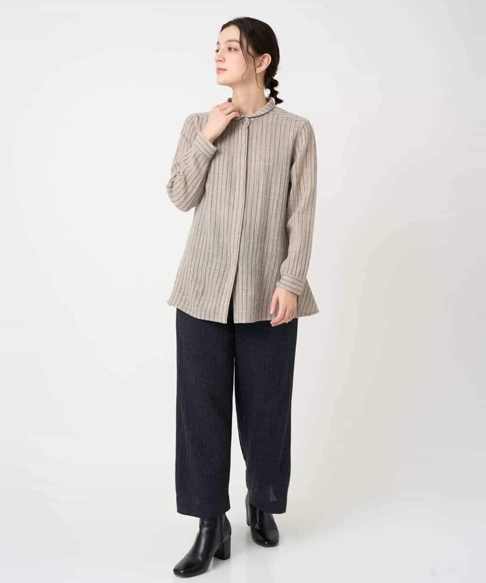 NHBAF85310 GIANNI LO GIUDICE(小さいサイズ)(メゾン ドゥ サンク) リファインガーゼストライプブラウス ベージュ