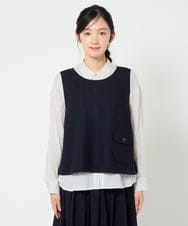 NHBAH46230 GIANNI LO GIUDICE(小さいサイズ)(メゾン ドゥ サンク) ウールリファインガーゼベスト ネイビー