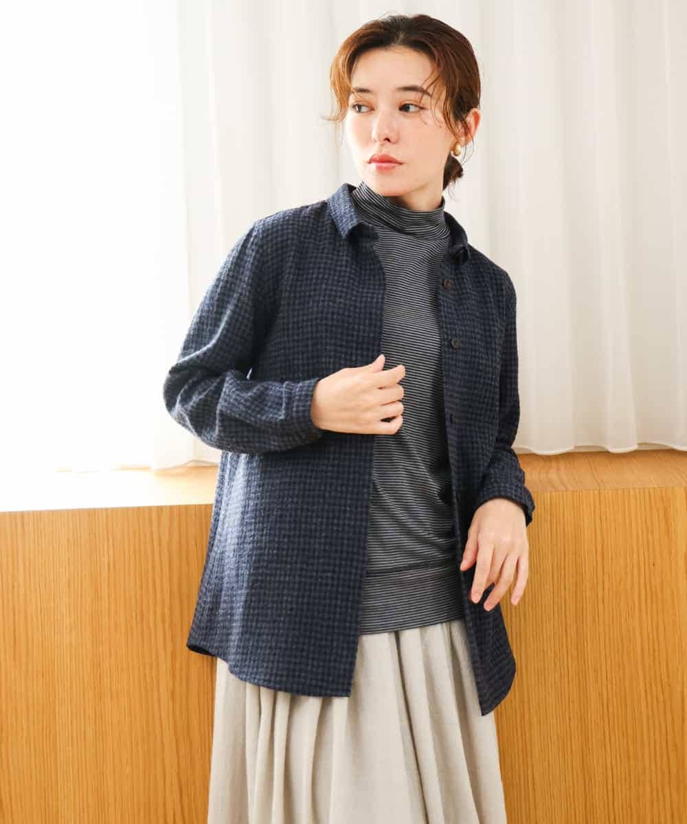 NHBAI86270 GIANNI LO GIUDICE(小さいサイズ)(メゾン ドゥ サンク) ギンガムチェックウールブラウス ネイビー