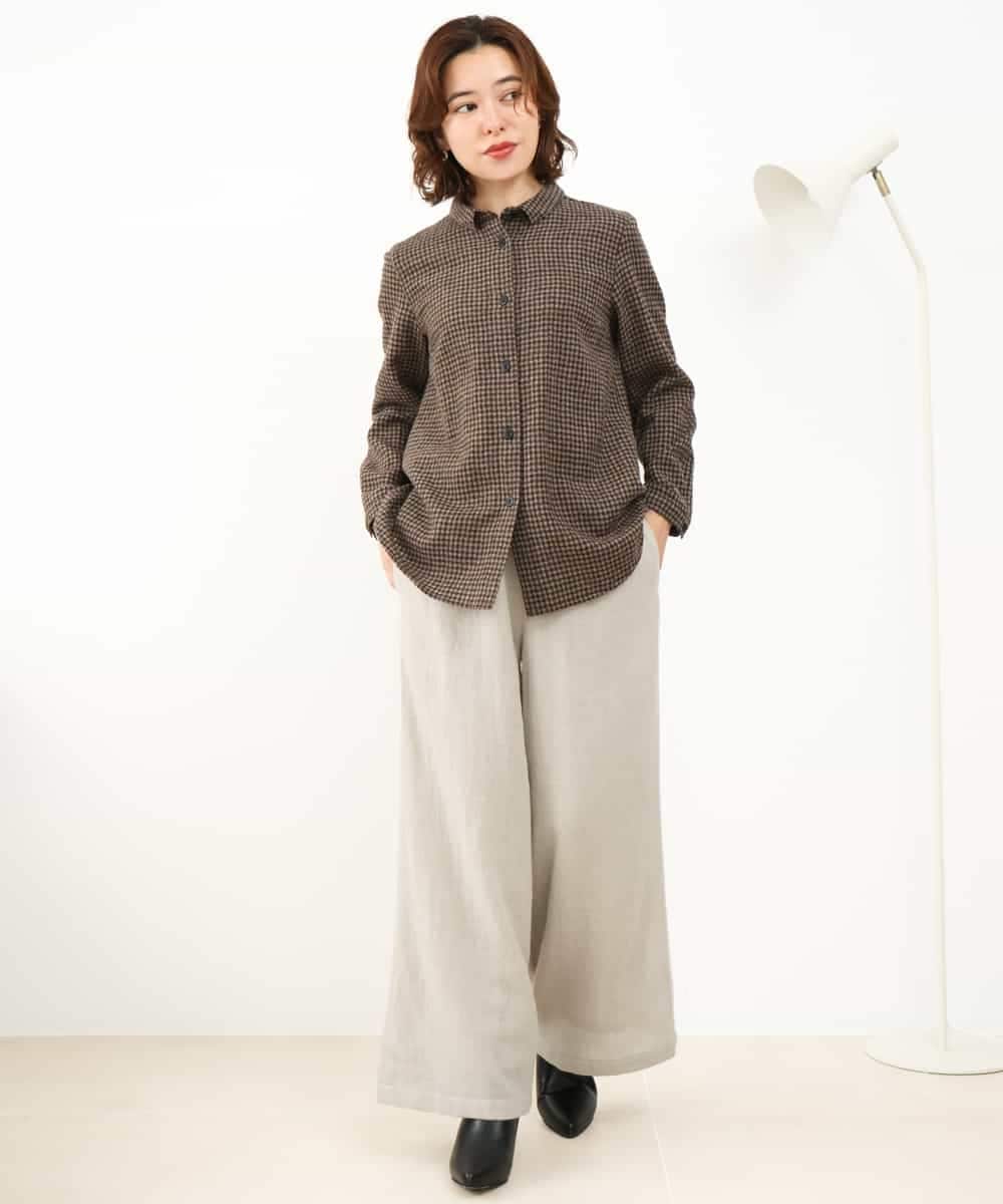 NHBAI86270 GIANNI LO GIUDICE(小さいサイズ)(メゾン ドゥ サンク) ギンガムチェックウールブラウス ブラウン