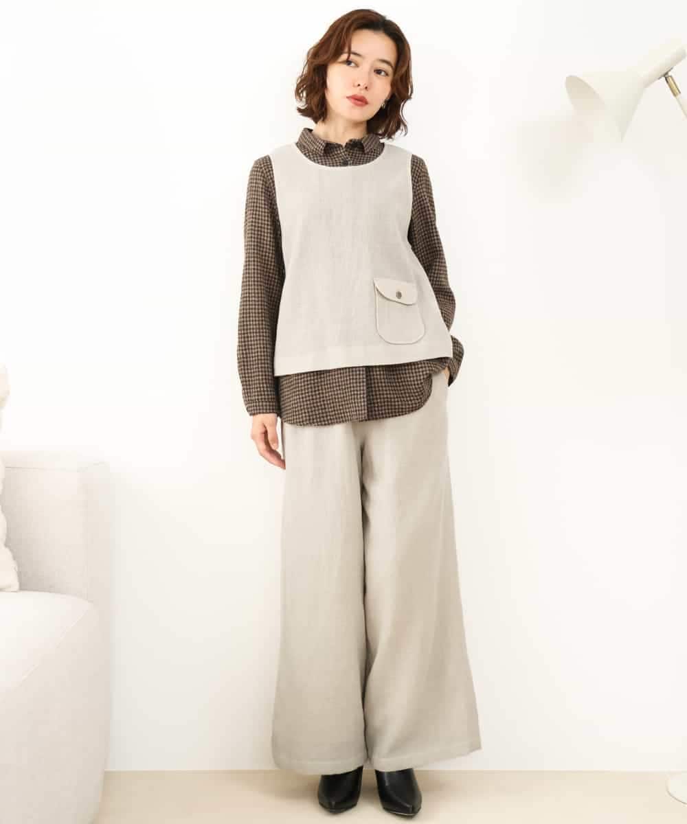 NHBAI86270 GIANNI LO GIUDICE(小さいサイズ)(メゾン ドゥ サンク) ギンガムチェックウールブラウス ブラウン