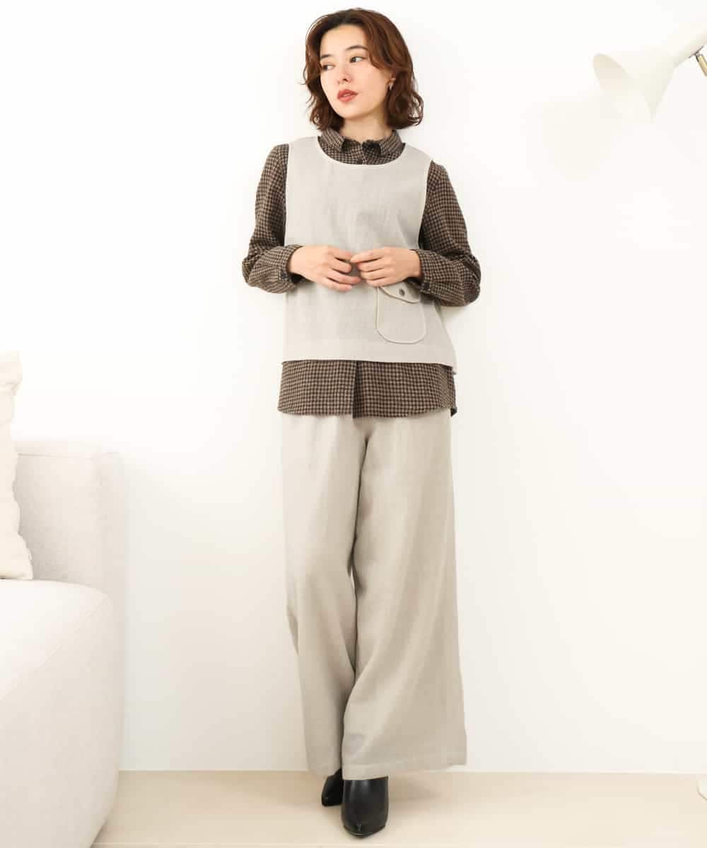 NHBAI86270 GIANNI LO GIUDICE(小さいサイズ)(メゾン ドゥ サンク) ギンガムチェックウールブラウス ブラウン