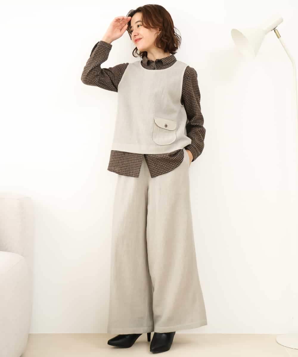 NHBAI86270 GIANNI LO GIUDICE(小さいサイズ)(メゾン ドゥ サンク) ギンガムチェックウールブラウス ブラウン