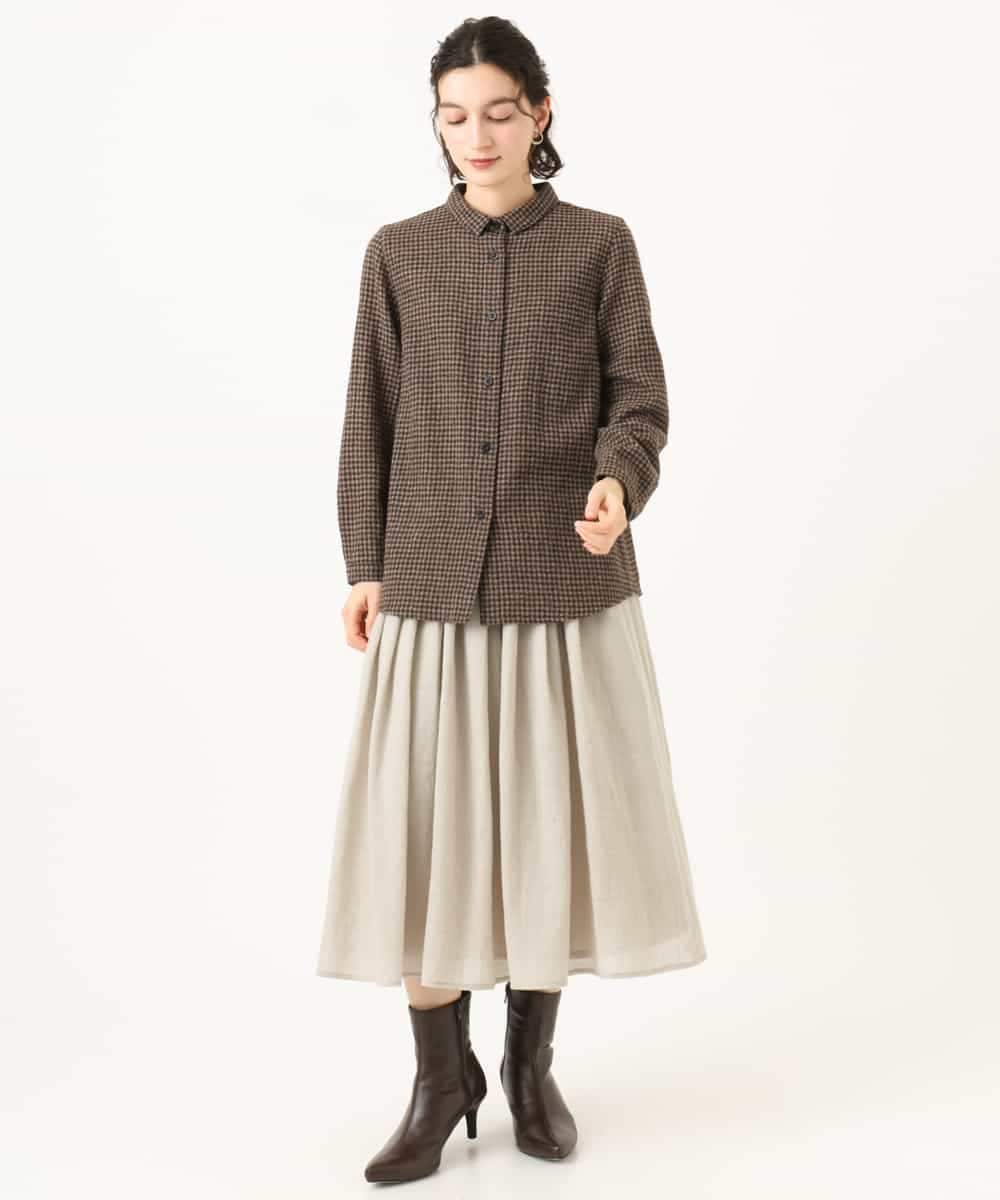NHBAI86270 GIANNI LO GIUDICE(小さいサイズ)(メゾン ドゥ サンク) ギンガムチェックウールブラウス ブラウン