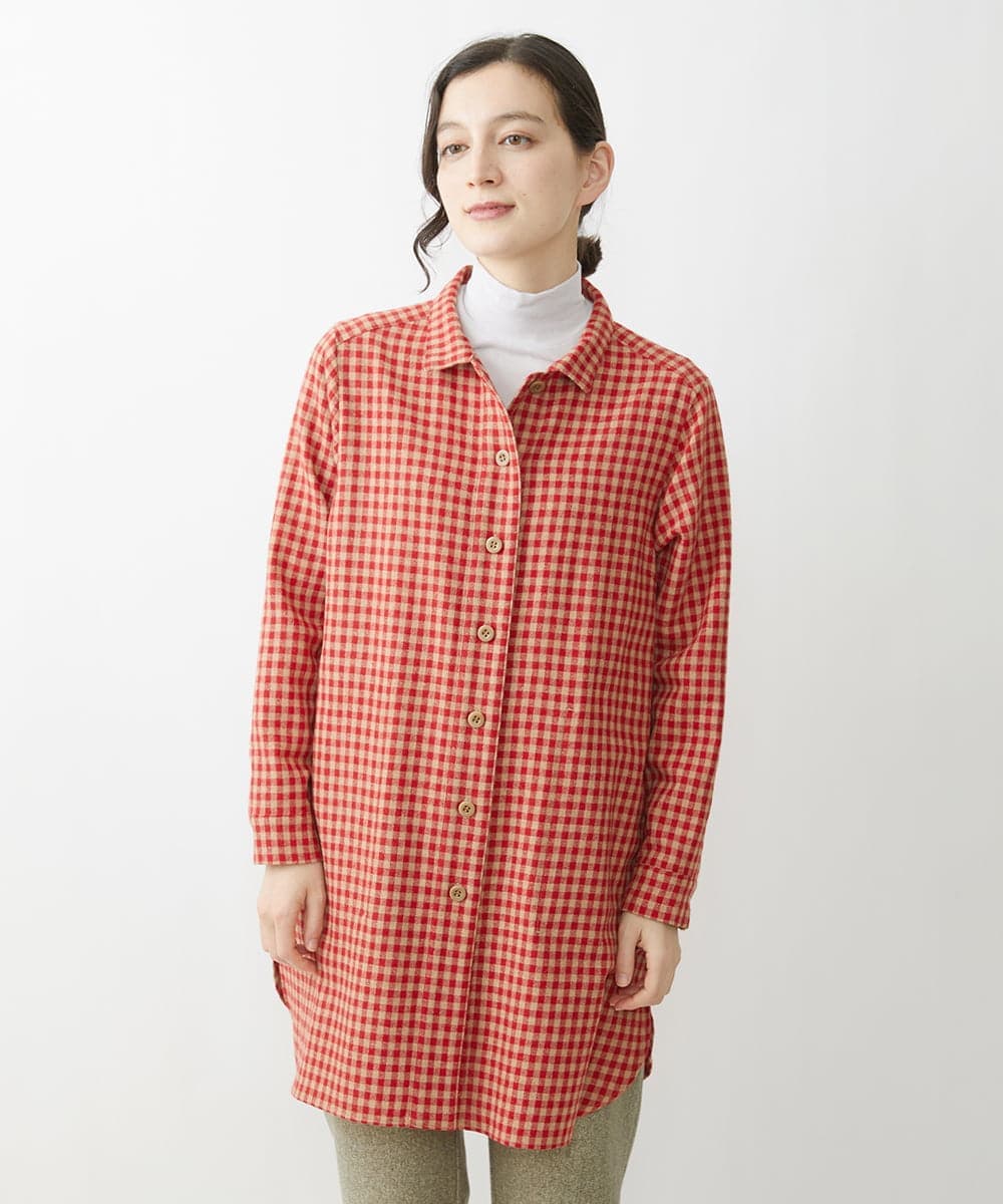 日本製]エコウールギンガムロングブラウス(ブラウス・シャツ) | GIANNI