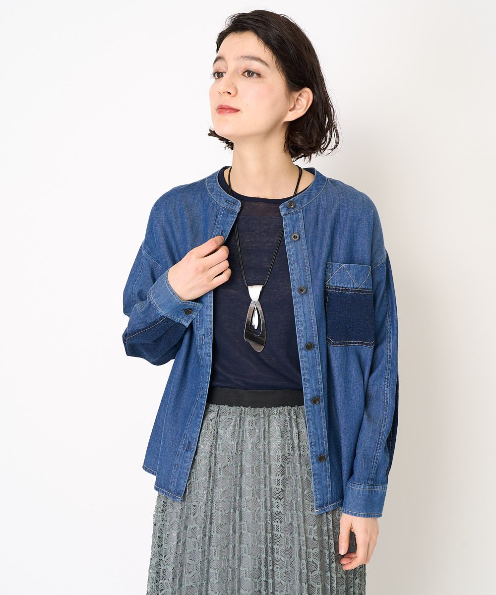 NHBEA32250 GIANNI LO GIUDICE(小さいサイズ)(メゾン ドゥ サンク) フリクションデニムブラウス ネイビー
