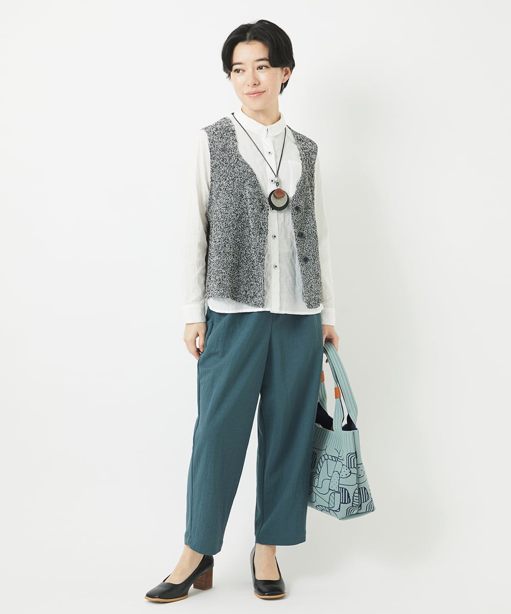 NHBEB56230 GIANNI LO GIUDICE(小さいサイズ)(メゾン ドゥ サンク) [日本製]シャーリングシャンブレーブラウス ブルー