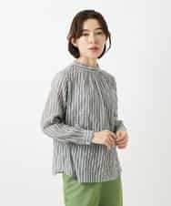 NHBED82230 GIANNI LO GIUDICE(小さいサイズ)(メゾン ドゥ サンク) テンセルシャーリングストライプブラウス グリーン