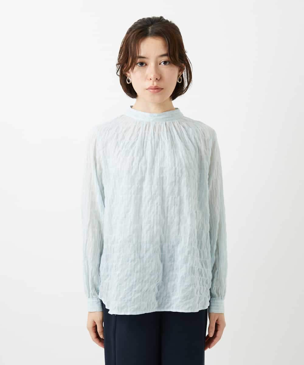 NHBED82230 GIANNI LO GIUDICE(小さいサイズ)(メゾン ドゥ サンク) テンセルシャーリングストライプブラウス グリーン