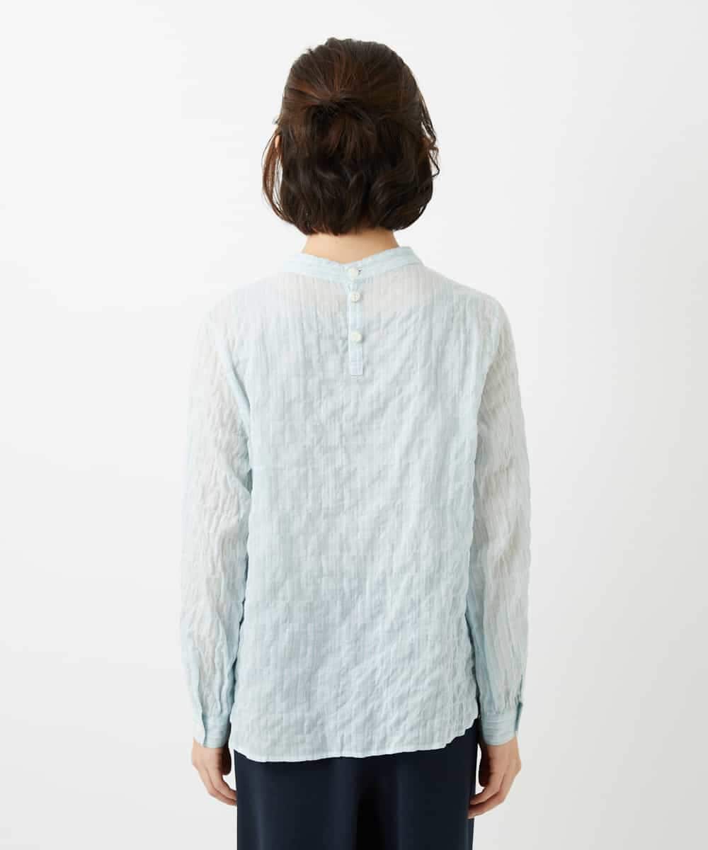 NHBED82230 GIANNI LO GIUDICE(小さいサイズ)(メゾン ドゥ サンク) テンセルシャーリングストライプブラウス グリーン