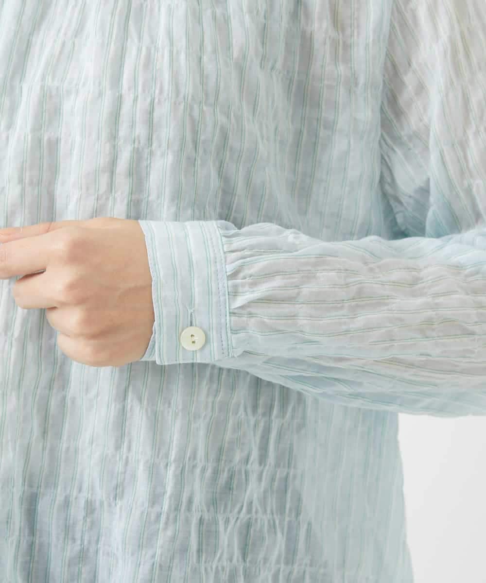 NHBED82230 GIANNI LO GIUDICE(小さいサイズ)(メゾン ドゥ サンク) テンセルシャーリングストライプブラウス グリーン