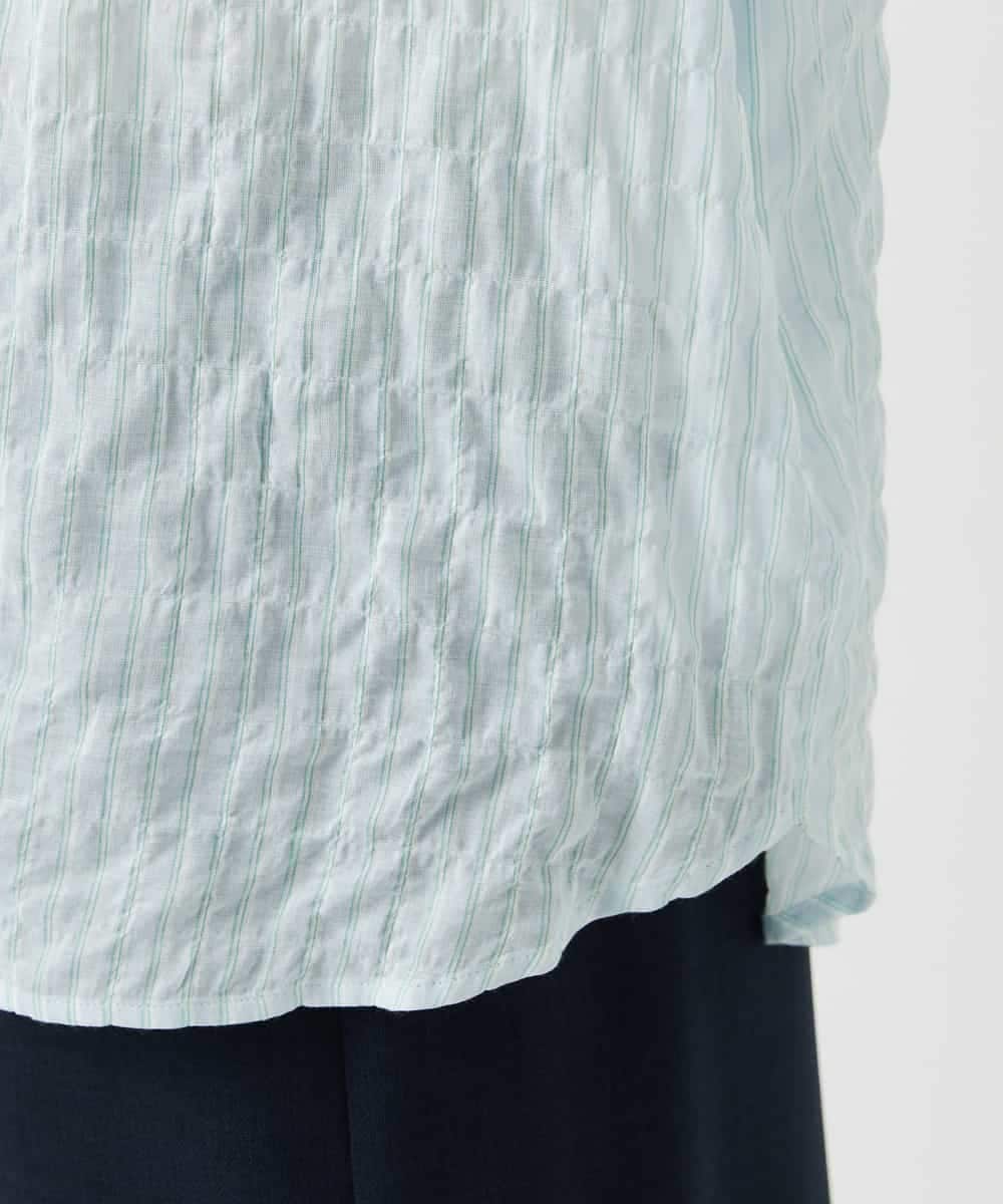 NHBED82230 GIANNI LO GIUDICE(小さいサイズ)(メゾン ドゥ サンク) テンセルシャーリングストライプブラウス グリーン