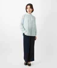 NHBED82230 GIANNI LO GIUDICE(小さいサイズ)(メゾン ドゥ サンク) テンセルシャーリングストライプブラウス グリーン