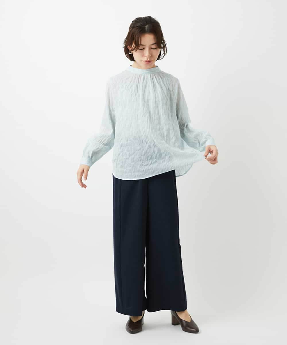 NHBED82230 GIANNI LO GIUDICE(小さいサイズ)(メゾン ドゥ サンク) テンセルシャーリングストライプブラウス グリーン