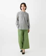 NHBED82230 GIANNI LO GIUDICE(小さいサイズ)(メゾン ドゥ サンク) テンセルシャーリングストライプブラウス グリーン