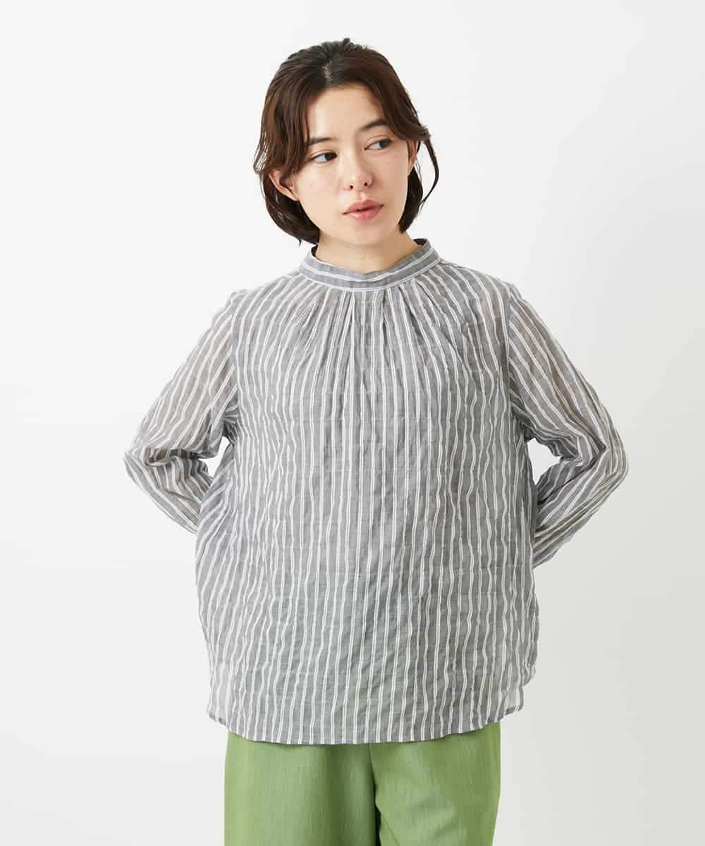 NHBED82230 GIANNI LO GIUDICE(小さいサイズ)(メゾン ドゥ サンク) テンセルシャーリングストライプブラウス ダークグレー