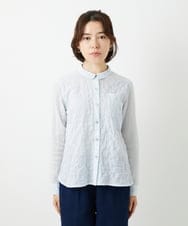 NHBEF14230 GIANNI LO GIUDICE(小さいサイズ)(メゾン ドゥ サンク) シャーリングシャンブレーブラウス ライトブルー