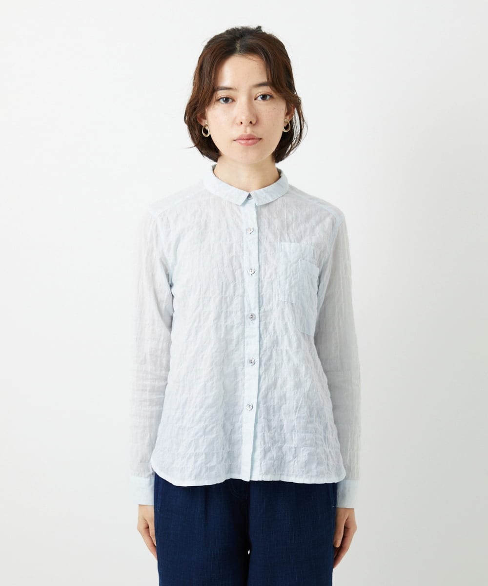 NHBEF14230 GIANNI LO GIUDICE(小さいサイズ)(メゾン ドゥ サンク) シャーリングシャンブレーブラウス ライトブルー