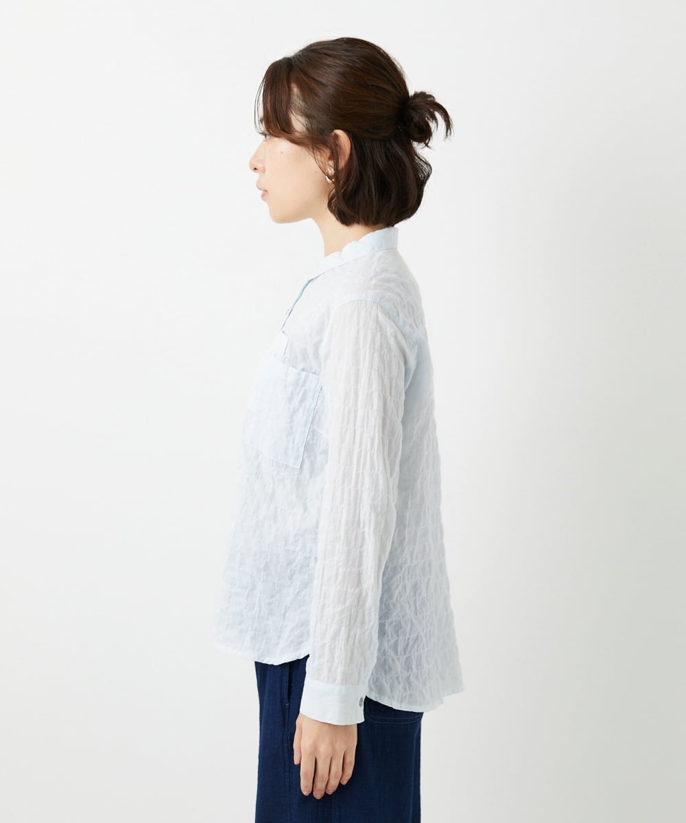 NHBEF14230 GIANNI LO GIUDICE(小さいサイズ)(メゾン ドゥ サンク) シャーリングシャンブレーブラウス ライトブルー