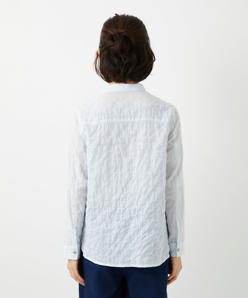 NHBEF14230 GIANNI LO GIUDICE(小さいサイズ)(メゾン ドゥ サンク) シャーリングシャンブレーブラウス ライトブルー