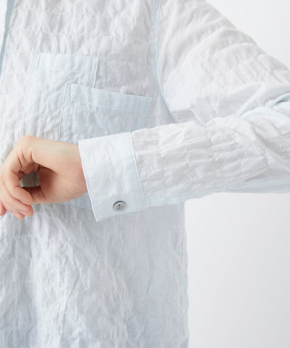 NHBEF14230 GIANNI LO GIUDICE(小さいサイズ)(メゾン ドゥ サンク) シャーリングシャンブレーブラウス ライトブルー