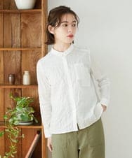 NHBEF14230 GIANNI LO GIUDICE(小さいサイズ)(メゾン ドゥ サンク) シャーリングシャンブレーブラウス ホワイト