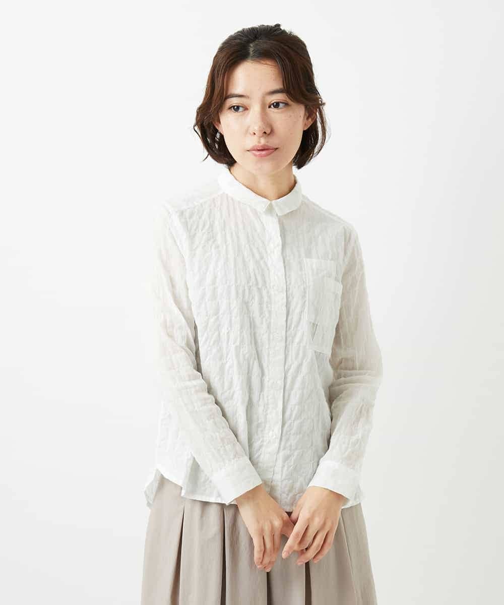 NHBEF14230 GIANNI LO GIUDICE(小さいサイズ)(メゾン ドゥ サンク) シャーリングシャンブレーブラウス ライトブルー