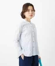 NHBEF14230 GIANNI LO GIUDICE(小さいサイズ)(メゾン ドゥ サンク) シャーリングシャンブレーブラウス ライトブルー