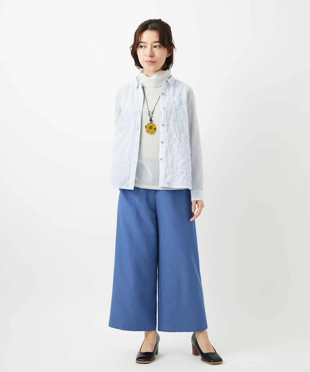 NHBEF14230 GIANNI LO GIUDICE(小さいサイズ)(メゾン ドゥ サンク) シャーリングシャンブレーブラウス ライトブルー