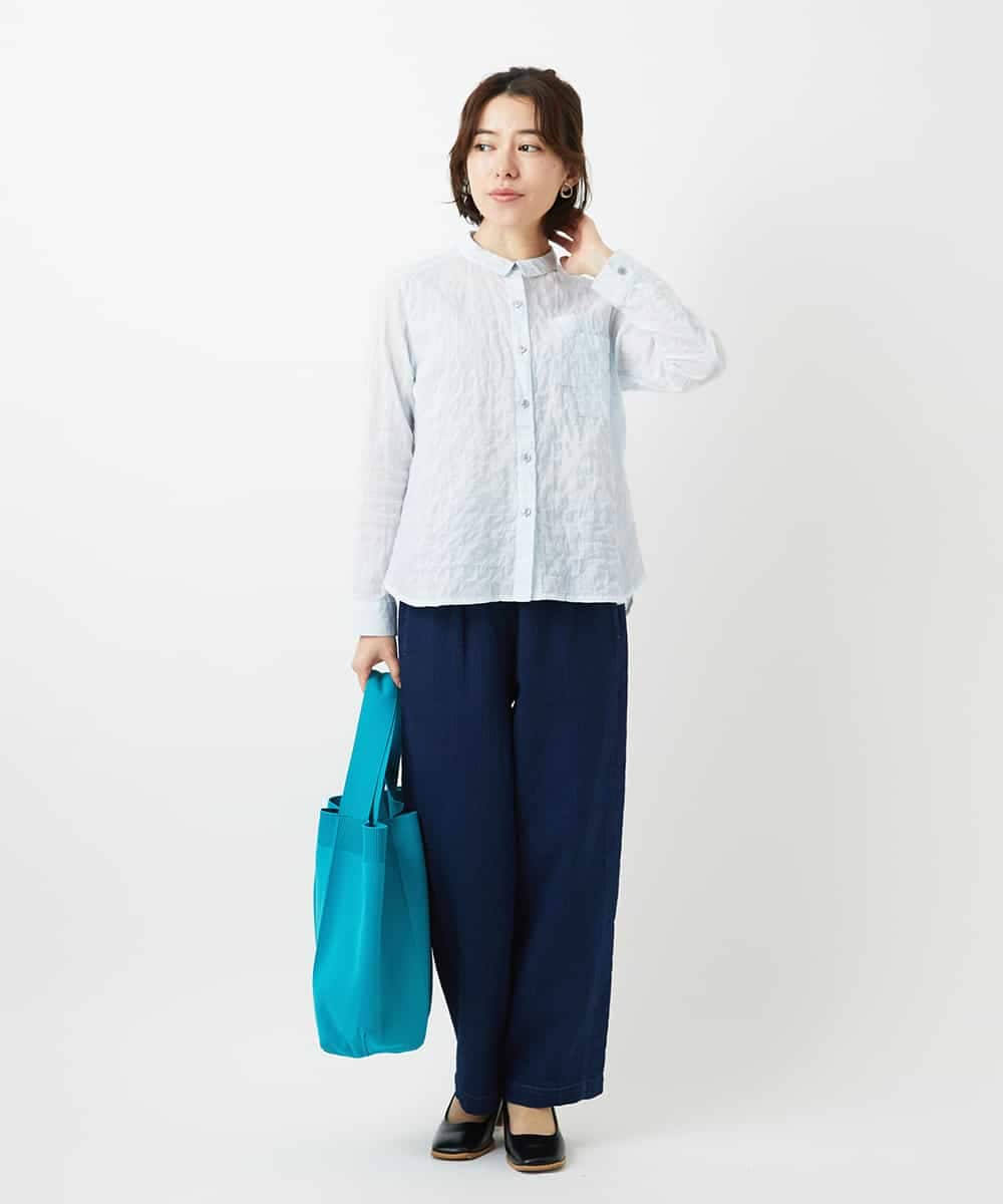 NHBEF14230 GIANNI LO GIUDICE(小さいサイズ)(メゾン ドゥ サンク) シャーリングシャンブレーブラウス ライトブルー