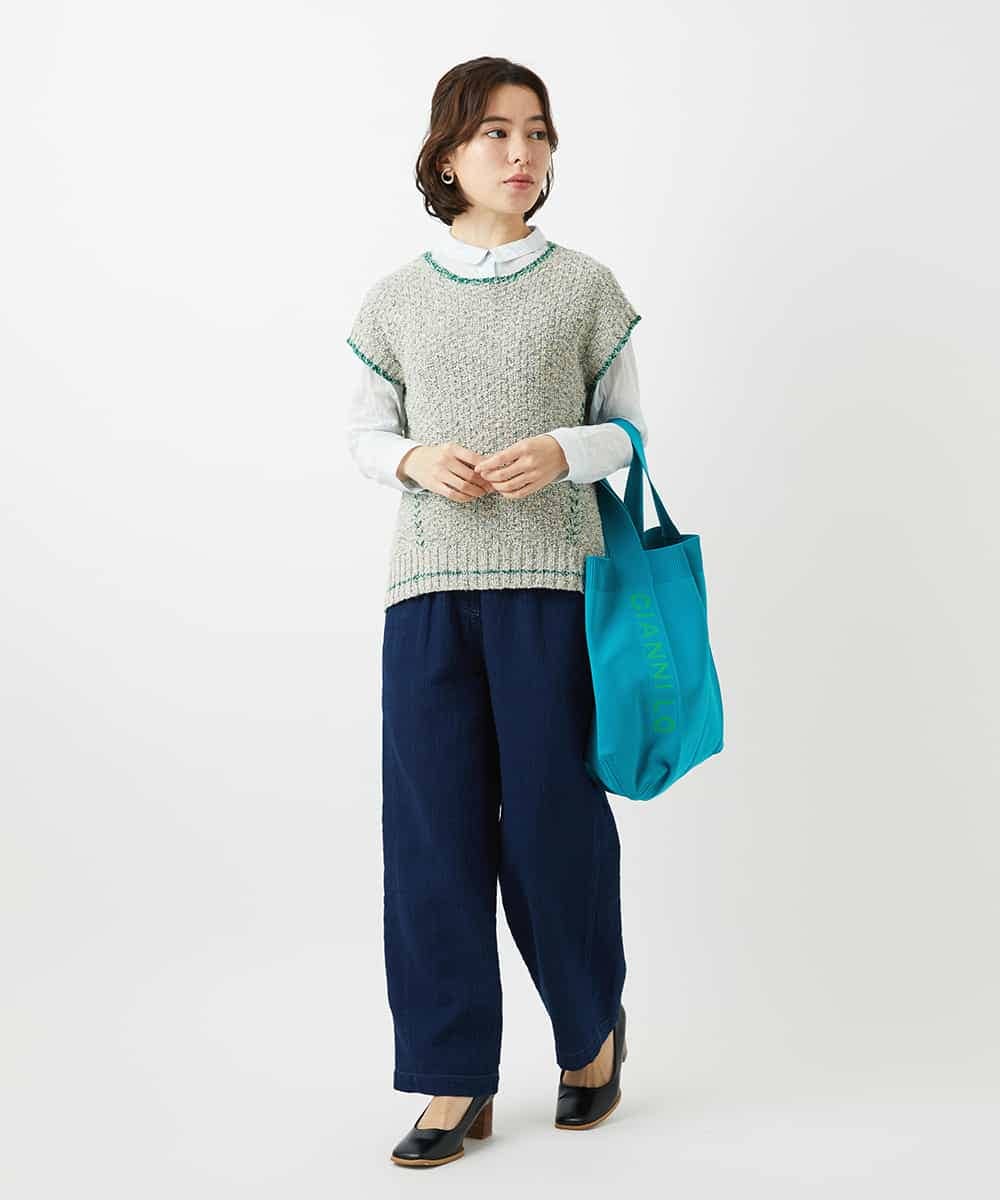 NHBEF14230 GIANNI LO GIUDICE(小さいサイズ)(メゾン ドゥ サンク) シャーリングシャンブレーブラウス ライトブルー