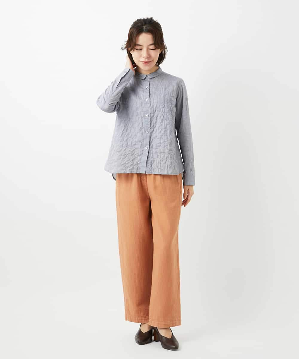 NHBEF14230 GIANNI LO GIUDICE(小さいサイズ)(メゾン ドゥ サンク) シャーリングシャンブレーブラウス ライトブルー