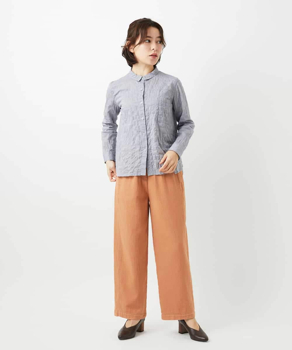 NHBEF14230 GIANNI LO GIUDICE(小さいサイズ)(メゾン ドゥ サンク) シャーリングシャンブレーブラウス ライトブルー