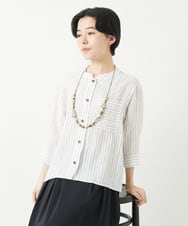 NHBGA21330 GIANNI LO GIUDICE(小さいサイズ)(メゾン ドゥ サンク) リネンストライプシャツブラウス ホワイト系