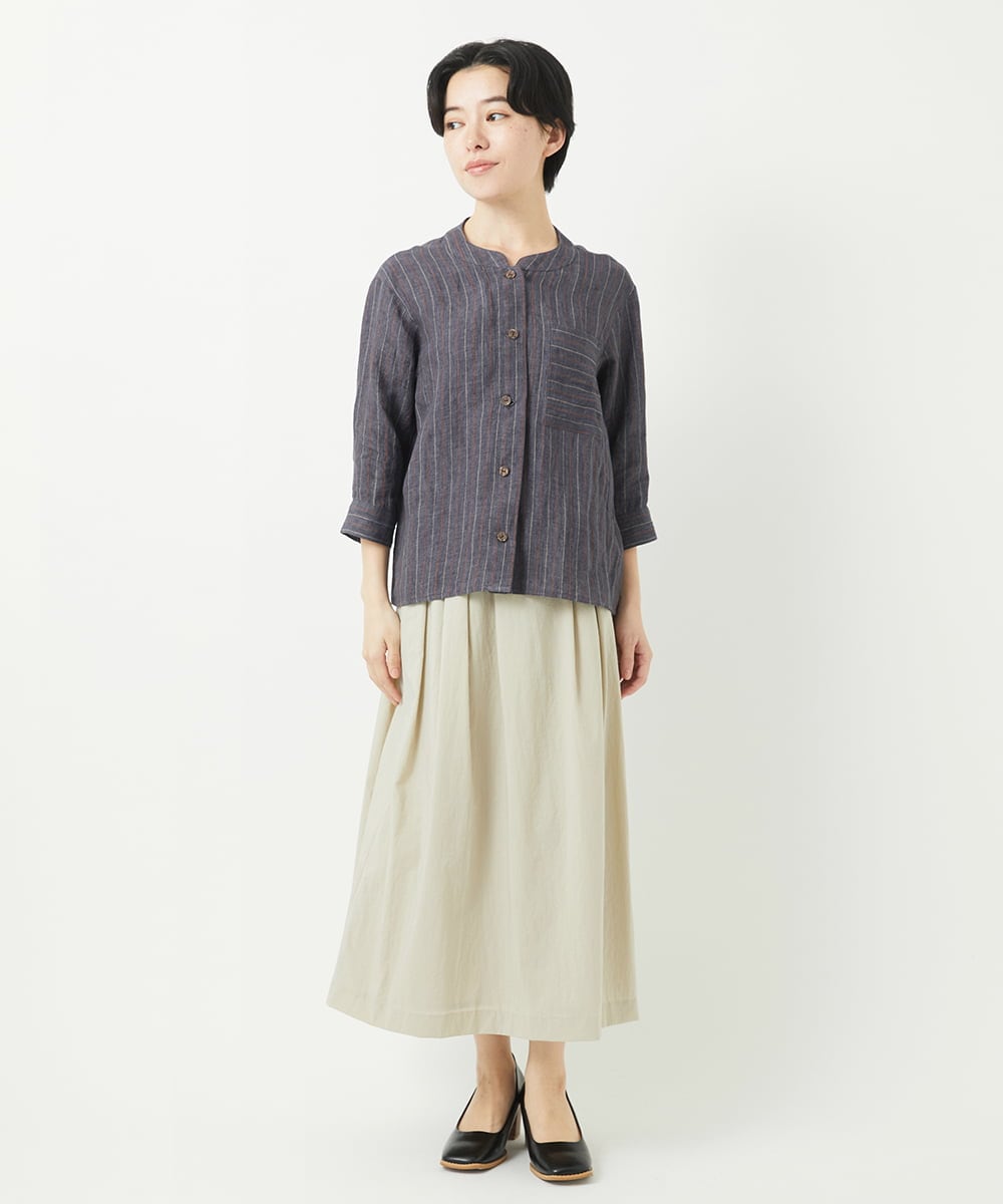 NHBGA21330 GIANNI LO GIUDICE(小さいサイズ)(メゾン ドゥ サンク) リネンストライプシャツブラウス ホワイト系
