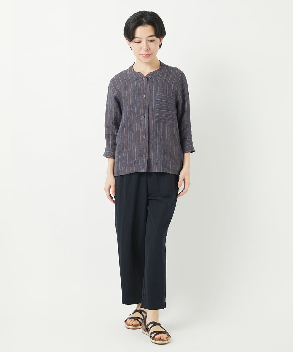 NHBGA21330 GIANNI LO GIUDICE(小さいサイズ)(メゾン ドゥ サンク) リネンストライプシャツブラウス ホワイト系