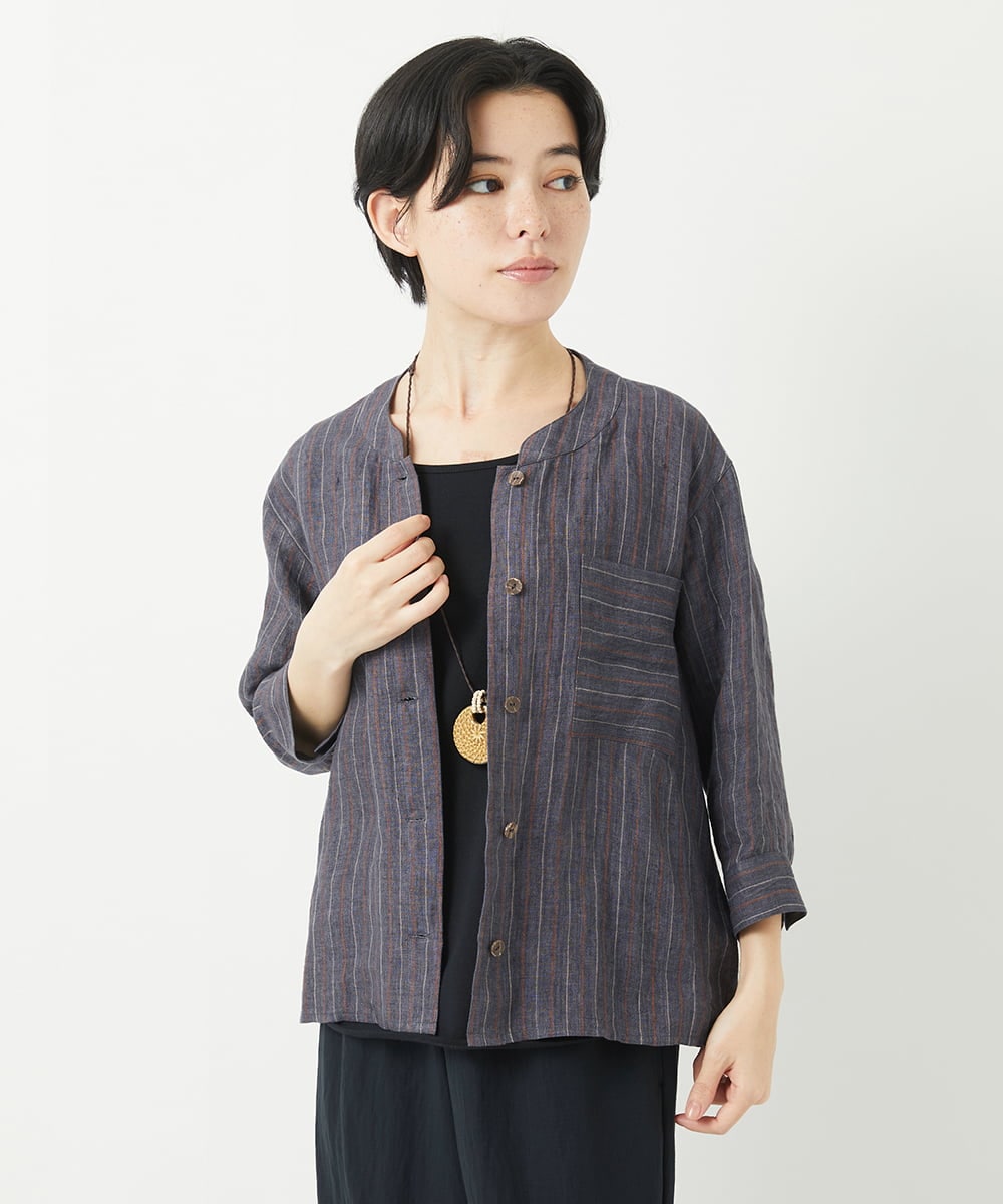NHBGA21330 GIANNI LO GIUDICE(小さいサイズ)(メゾン ドゥ サンク) リネンストライプシャツブラウス ホワイト系