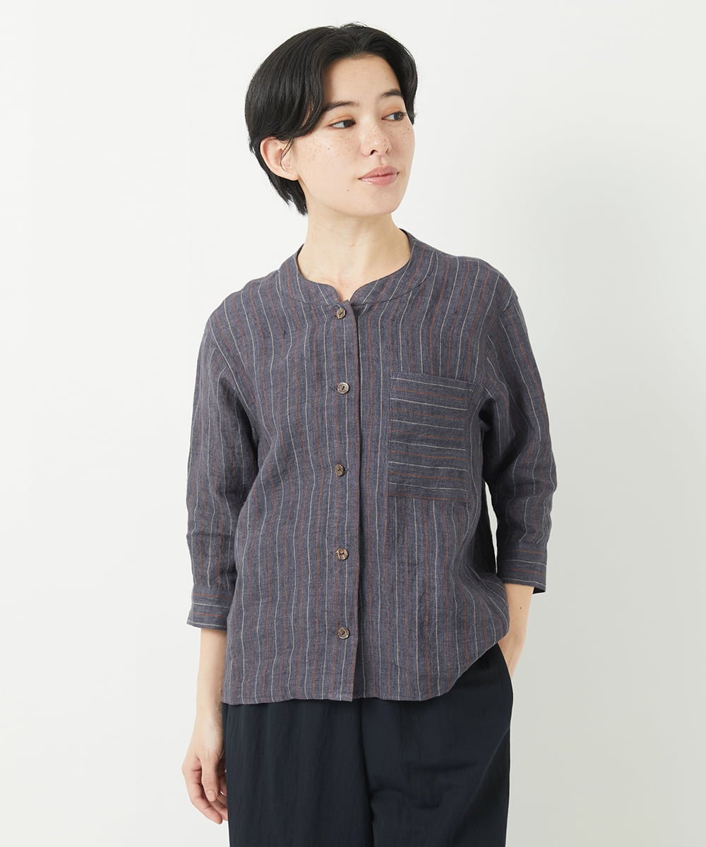 NHBGA21330 GIANNI LO GIUDICE(小さいサイズ)(メゾン ドゥ サンク) リネンストライプシャツブラウス ホワイト系