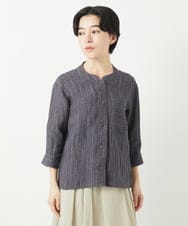 NHBGA21330 GIANNI LO GIUDICE(小さいサイズ)(メゾン ドゥ サンク) リネンストライプシャツブラウス ホワイト系