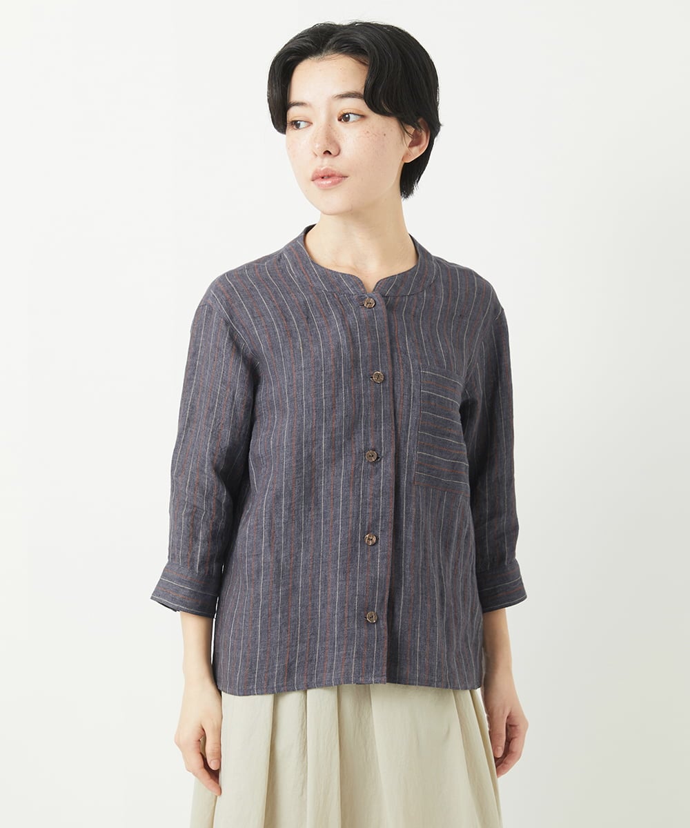 NHBGA21330 GIANNI LO GIUDICE(小さいサイズ)(メゾン ドゥ サンク) リネンストライプシャツブラウス ホワイト系