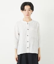 NHBGA21330 GIANNI LO GIUDICE(小さいサイズ)(メゾン ドゥ サンク) リネンストライプシャツブラウス ホワイト系