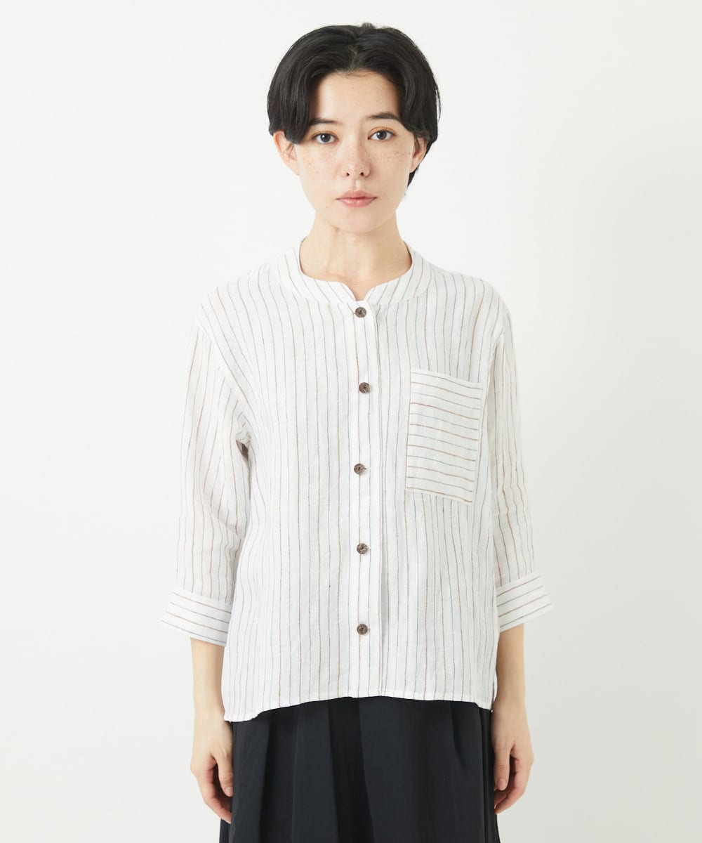 NHBGA21330 GIANNI LO GIUDICE(小さいサイズ)(メゾン ドゥ サンク) リネンストライプシャツブラウス ホワイト系