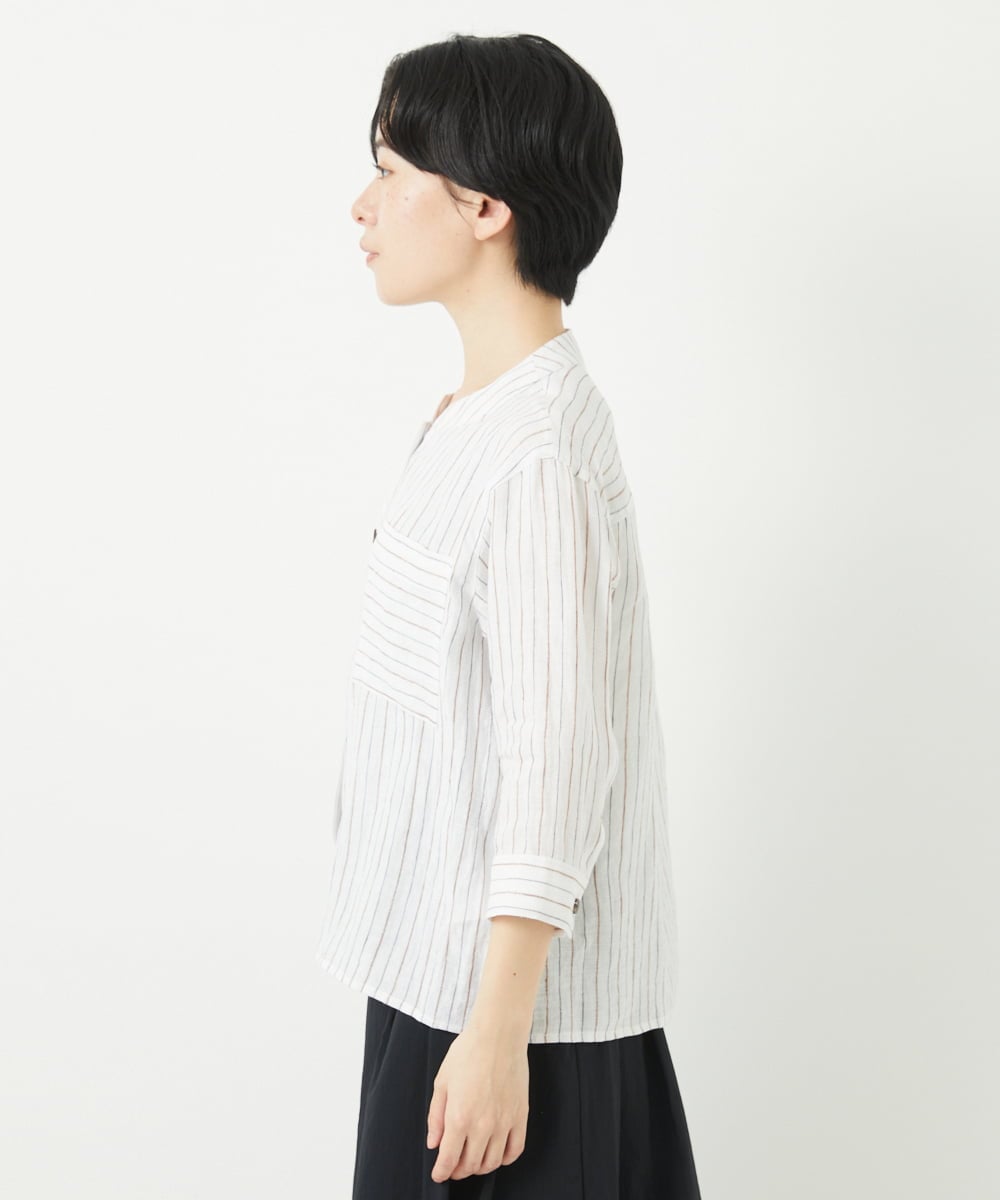 NHBGA21330 GIANNI LO GIUDICE(小さいサイズ)(メゾン ドゥ サンク) リネンストライプシャツブラウス ホワイト系