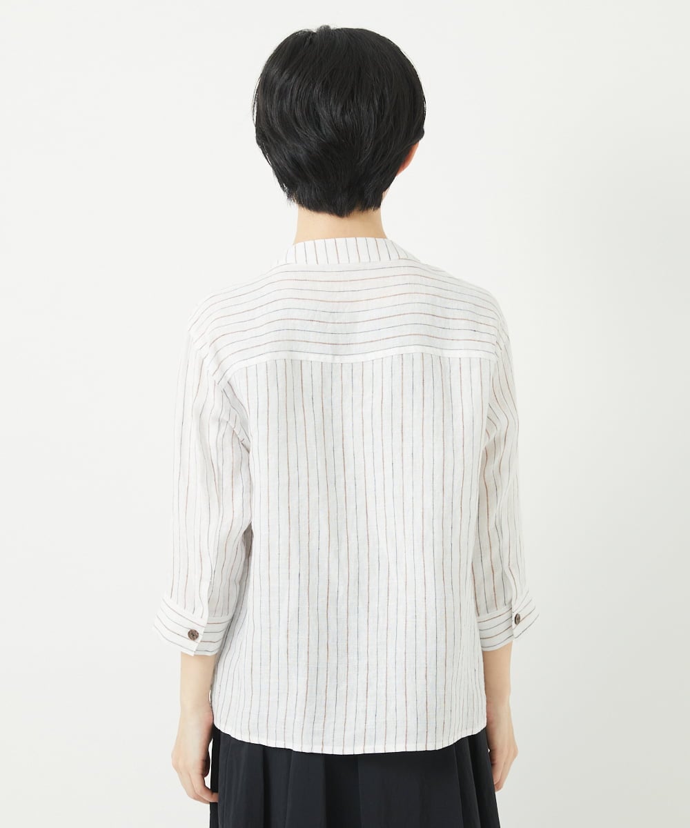 NHBGA21330 GIANNI LO GIUDICE(小さいサイズ)(メゾン ドゥ サンク) リネンストライプシャツブラウス ホワイト系